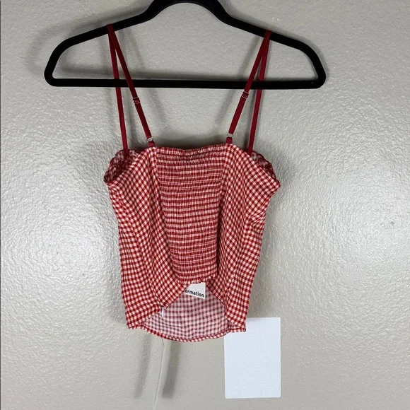 Reformation Andrea Top in Strawberry Check - Picture 8 of 9